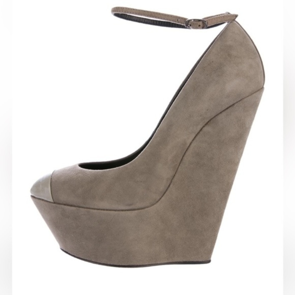 Giuseppe Zanotti Grey Suede Platform Wedge Pumps
